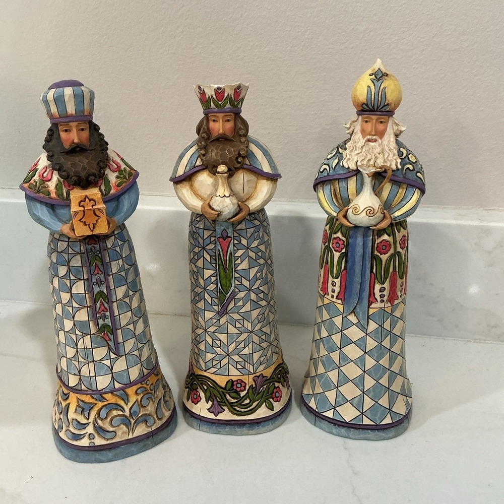 Jim Shore Heartwood Creek 2007 Bearing Gifts Three Blue Wisemen Nativity Set